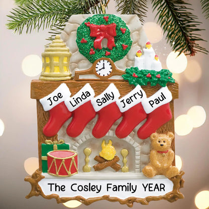 Adorno navideño de chimenea para familia de 5 