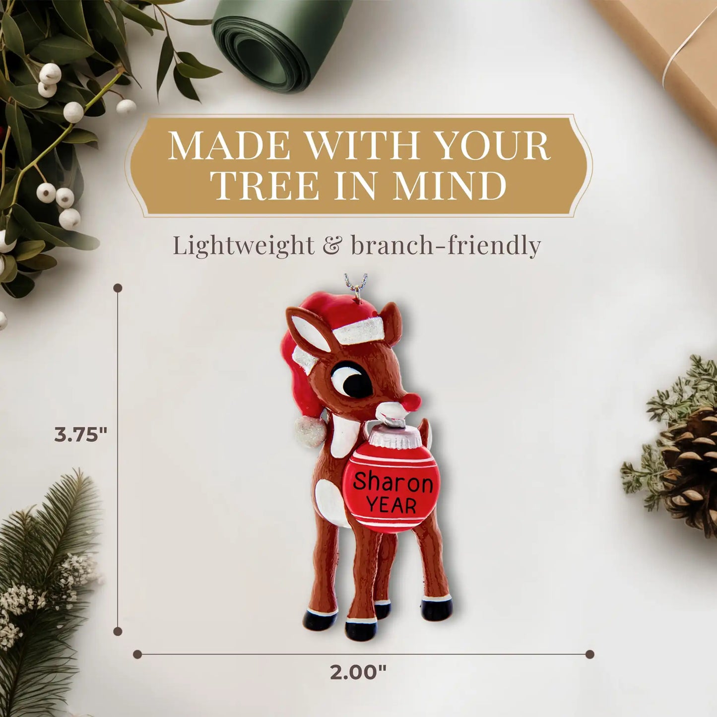 Rudolph The Red Rose Reindeer Christmas Ornament