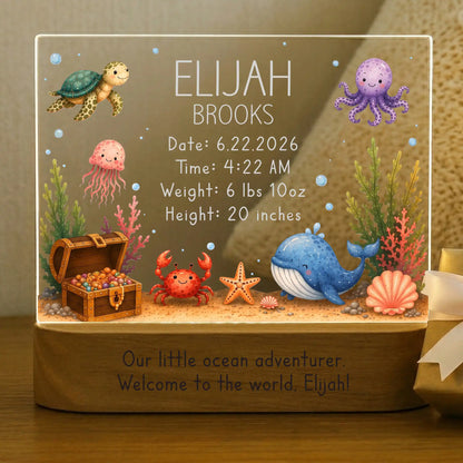 Personalized ocean baby night light with color changing LED base