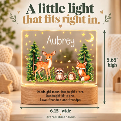 Personalized woodland animals night light dimensions: 6.15 in wide by 5.65 in high