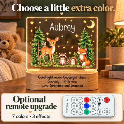 Personalized woodland animals night light with the optional color-changing remote upgrade