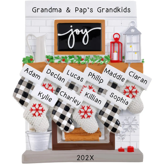 Fireplace Mantle Stocking Family of 10 Table Top