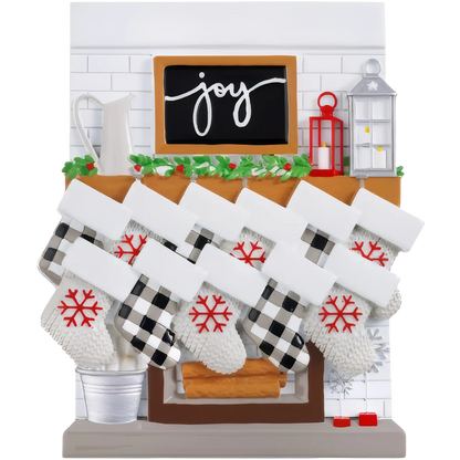 Fireplace Mantle Stocking Family of 11 Table Top