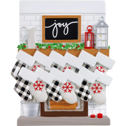 Fireplace Mantle Stocking Family of 12 Table Top