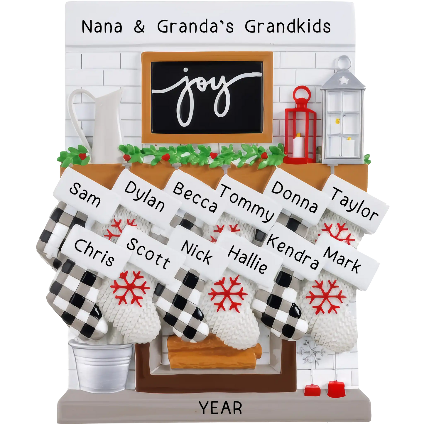 Fireplace Mantle Stocking Family of 12 Table Top