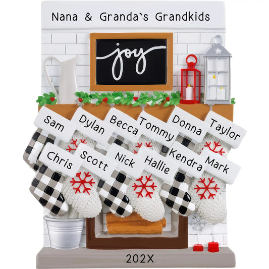 Fireplace Mantle Stocking Family of 12 Table Top