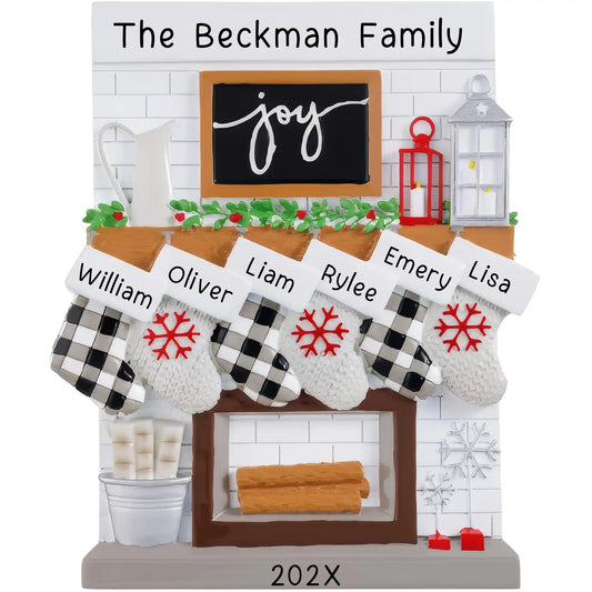 Fireplace Mantle Stocking Family of 6 Table Top