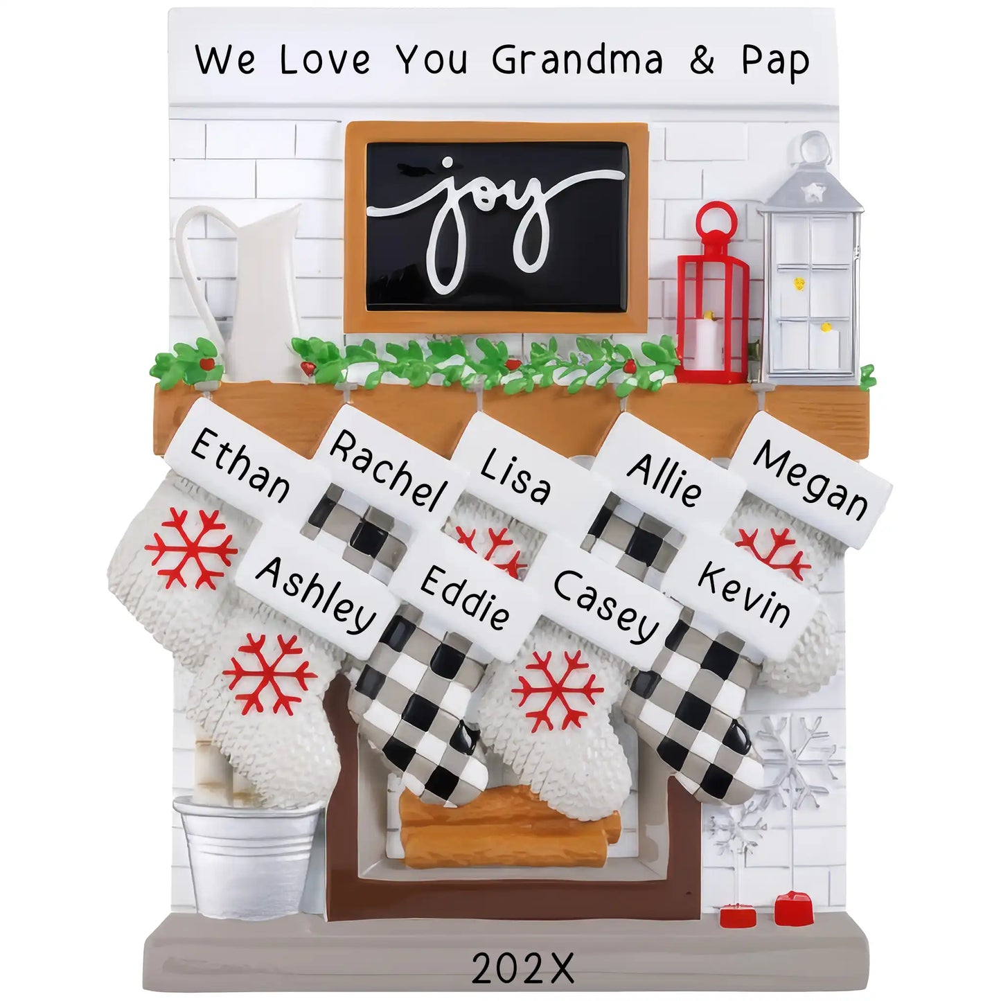 Fireplace Mantle Stocking Family of 9 Table Top