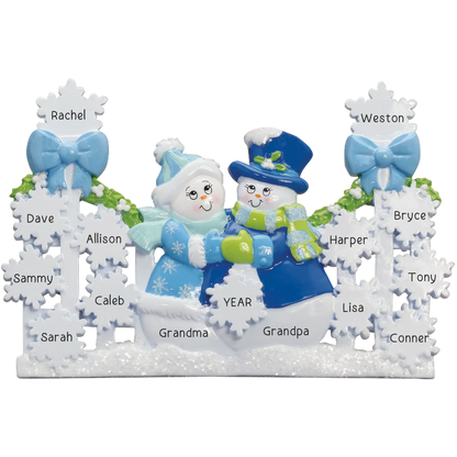 Snowman Couple Blue Table Top Christmas Decoration