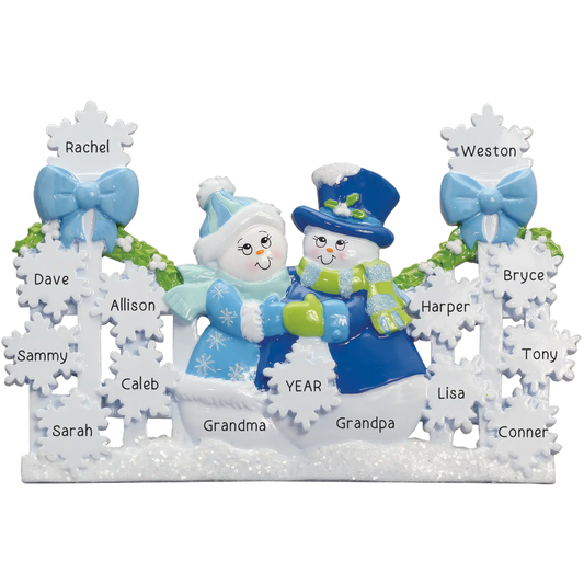 Snowman Couple Blue Table Top Christmas Decoration