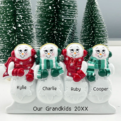 Snowman Table Top Family of 4 Personalized Ornament