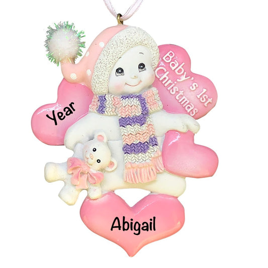 W3978G Pink Baby's 1st Christmas Snowbaby Personalized Christmas Ornament