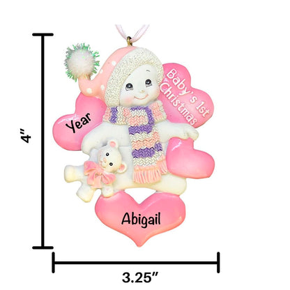 W3978G Snowbaby First Christmas Pink Personalized Christmas Ornament