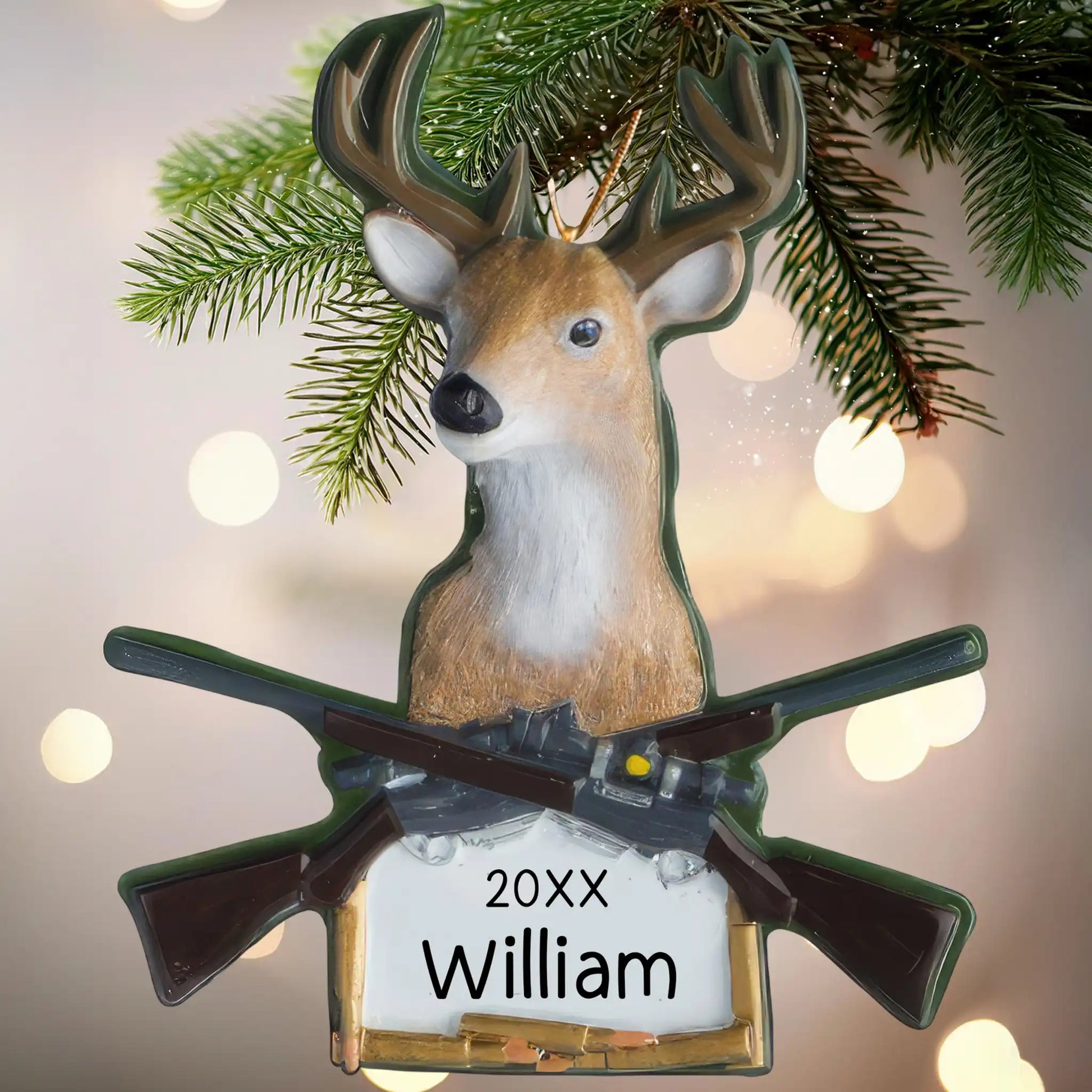 buck with fishing pole ornaments Personalized Deer Hunting Christmas Ornament