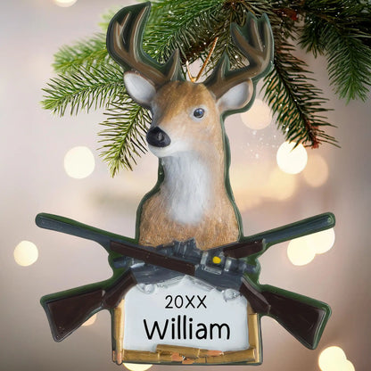 buck with fishing pole christmas ornaments Personalized Deer Hunter Ornament
