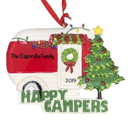 W8204 Happy Campers Camping Personalized Christmas Ornament