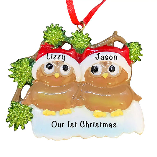 Brown Owl Couple Christmas Ornament