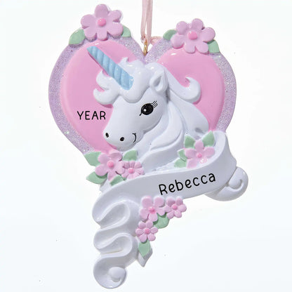 Unicorn With Pink Heart Christmas Ornament