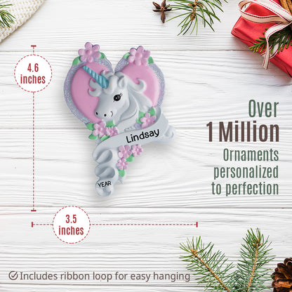 Unicorn With Pink Heart Christmas Ornament