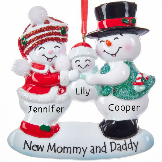 New Mommy and Daddy Snow Family Christmas Ornament