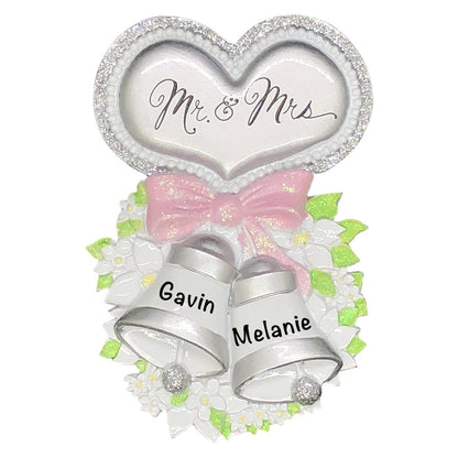 W8406 Mr and Mrs Wedding Bells Personalized Christmas Ornament