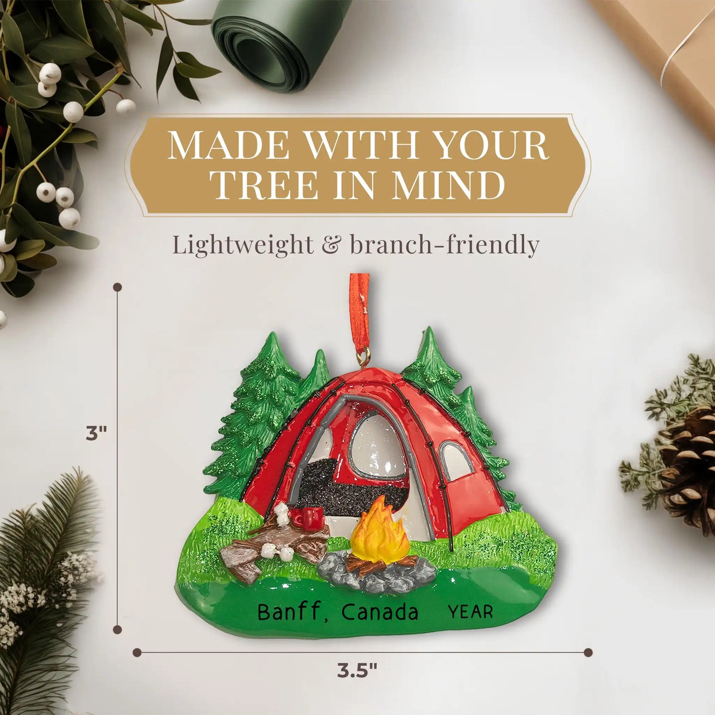 Adorno personalizado de tienda de campaña con fogata - Rojo 