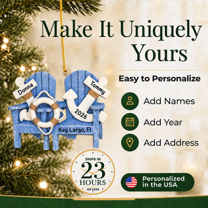 Make it yours: personalize the nautical adirondack chairs christmas ornament