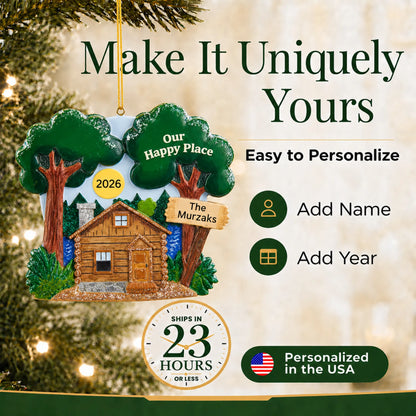 Make it yours: personalize the lake cabin christmas ornament
