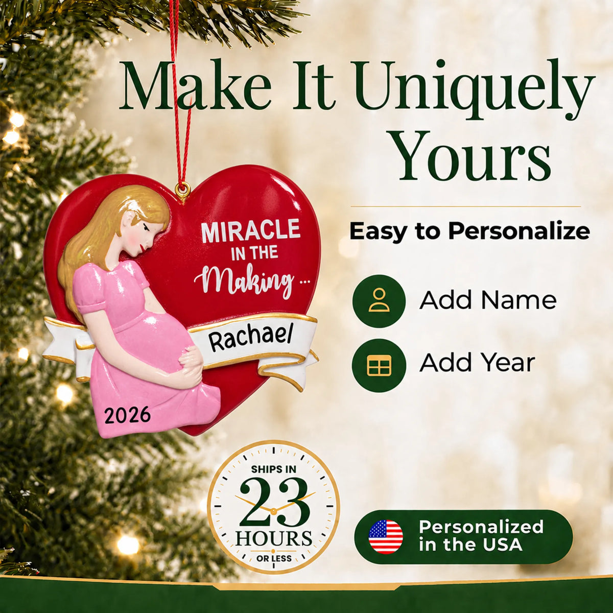 Make it yours: personalize the Expecting Mom christmas ornament
