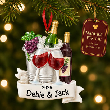 Wine Lover christmas ornament hanging on a lit Christmas tree with a Made Just For You gift tag