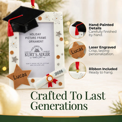 Hand-painted, laser engraved Graduation Photo Frame christmas ornament, ribbon included