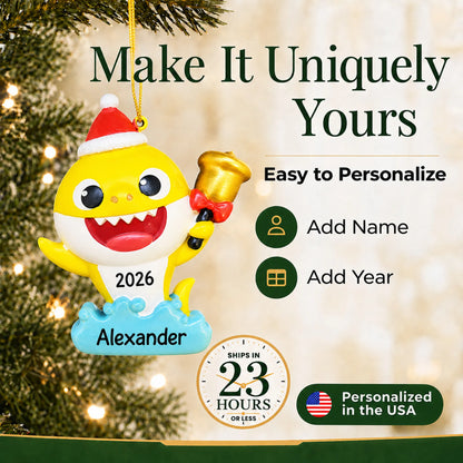 Make it yours: personalize the Baby Shark Santa Hat christmas ornament