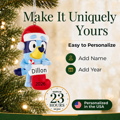 Make it yours: personalize the Bluey Stocking christmas ornament