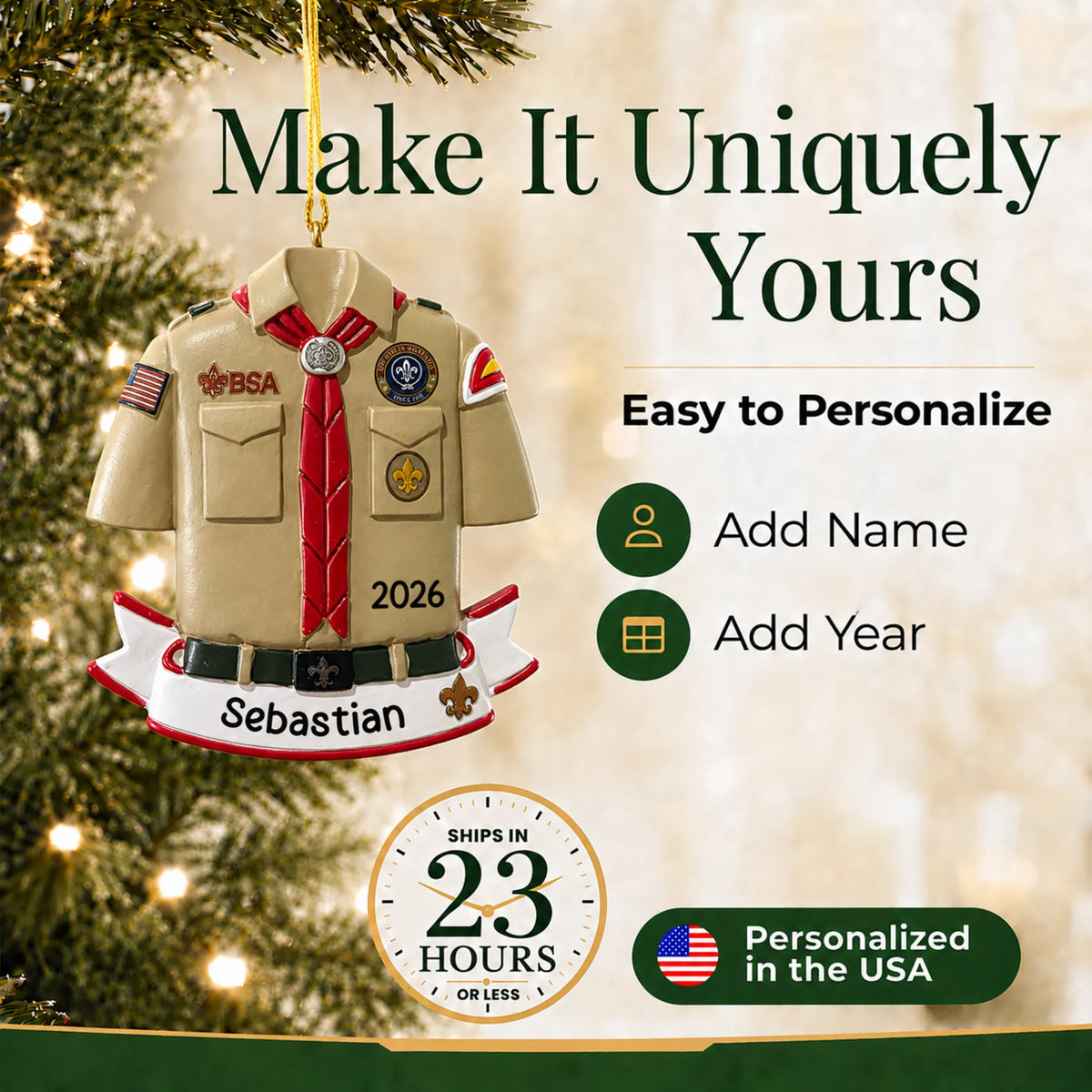 Make it yours: personalize the Boy Scouts banner christmas ornament