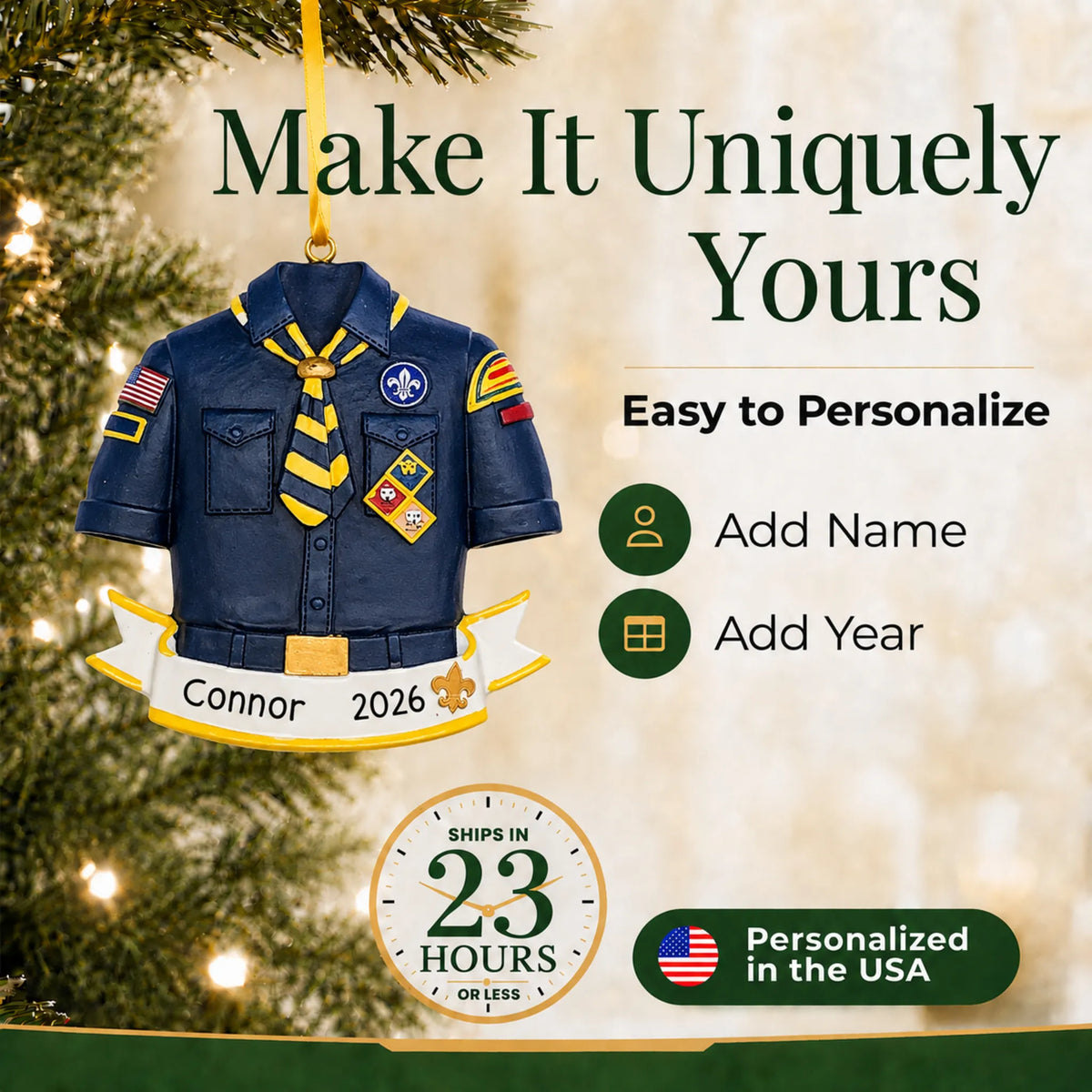 Make it yours: personalize the Cub Scout Boy Scouts christmas ornament