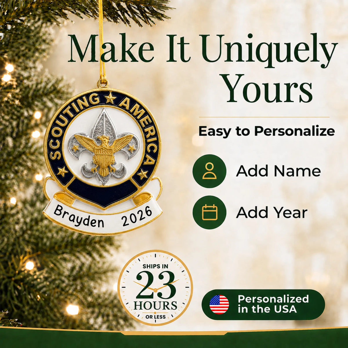 Make it yours: personalize the Scouting America christmas ornament
