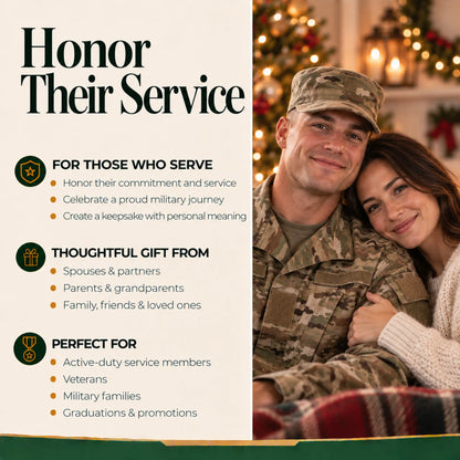 Personalized military Christmas ornament gifts for active-duty service members, veterans and military families