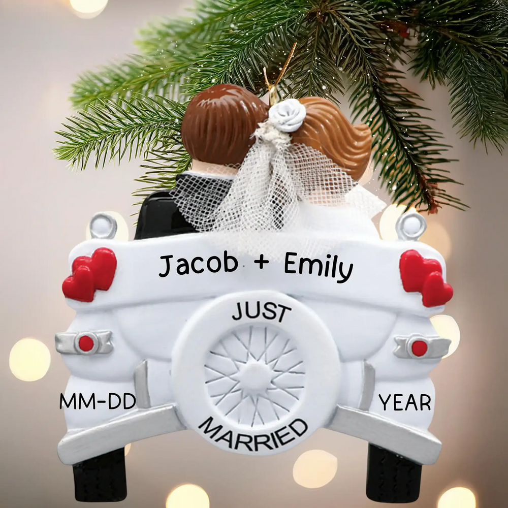Personalized just married wedding car ornament