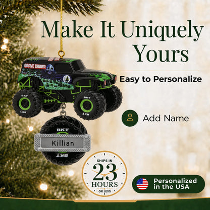 Make it yours: personalize the Grave Digger Monster Truck christmas ornament