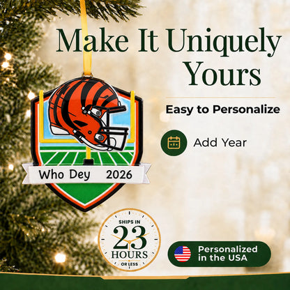 Make it yours: add year to the personalized Cincinnati Bengals NFL christmas ornament