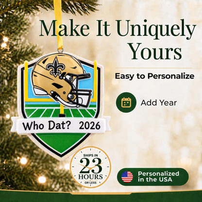 Make it yours: add year to the personalized New Orleans Saints NFL christmas ornament