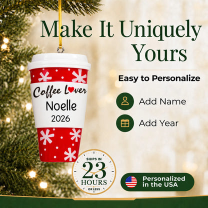 Make it yours: personalize the Coffee Lover Cup christmas ornament