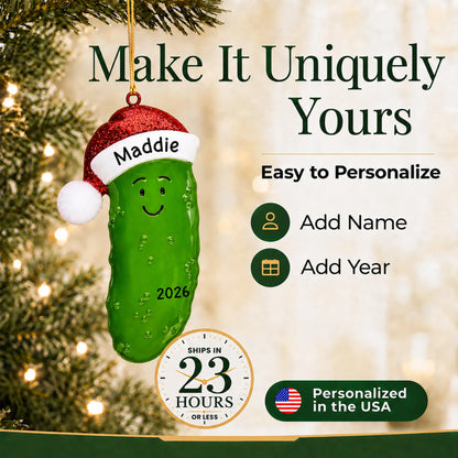 Make it yours: personalize the Christmas Pickle ornament with a name and the year