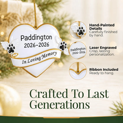 Hand-painted, laser engraved Pet Memorial christmas ornament, ribbon included