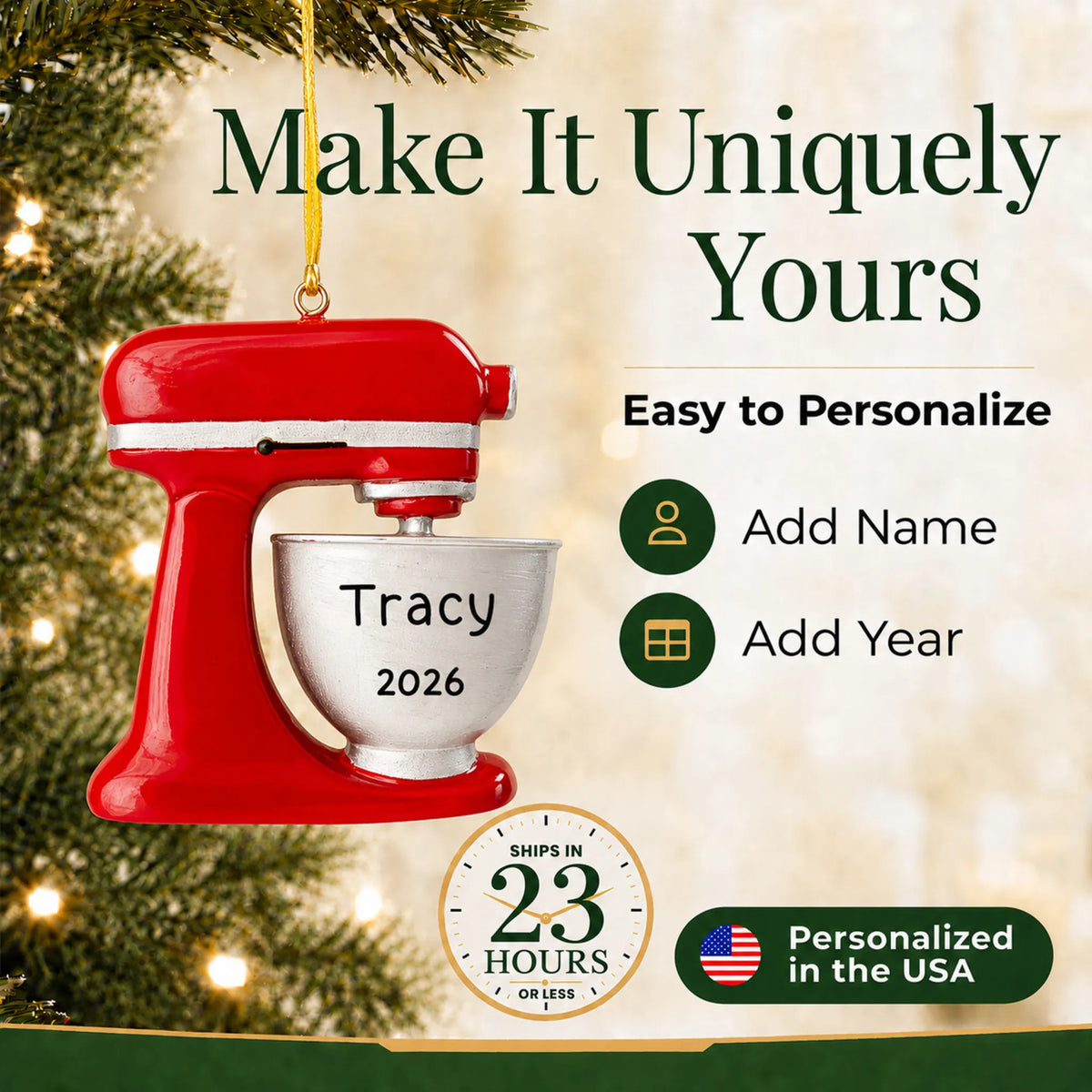 Make it yours: personalize the Food Mixer christmas ornament