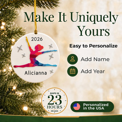 Make it yours: add name and year to the personalized dance pose christmas ornament