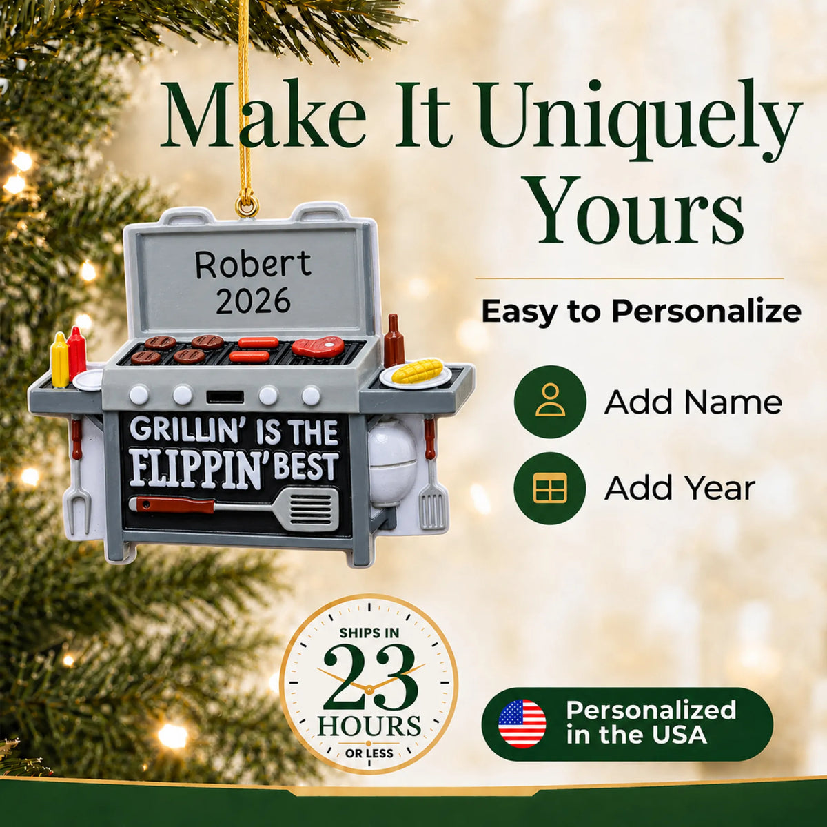 Make it yours: personalize the BBQ Grilling christmas ornament