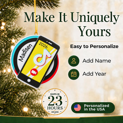 Make it yours: add name and year to the personalized viral video star christmas ornament