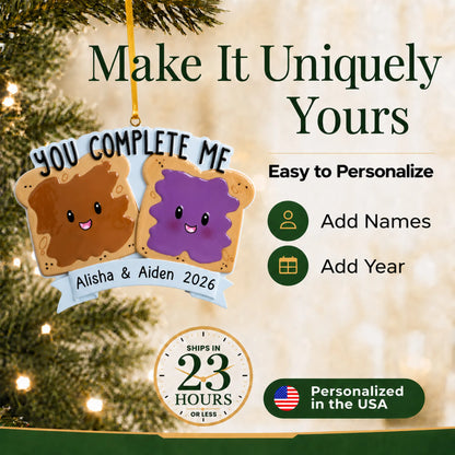 Make it yours: personalize the Peanut Butter & Jelly Couple christmas ornament
