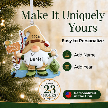 Make it yours: personalize the gnome fisherman christmas ornament